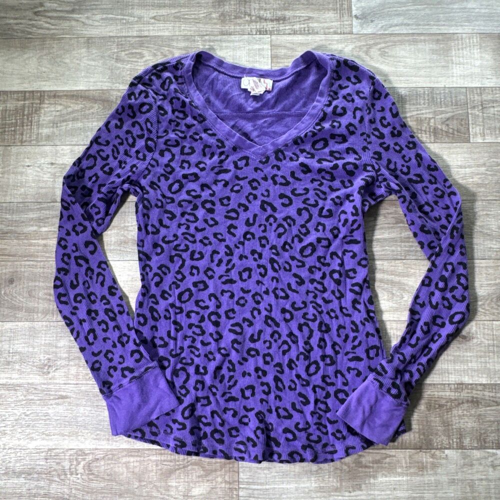 OP Women's Thermal Waffle Knit Size 2XL Y2K Vintage Purple Leopard Print